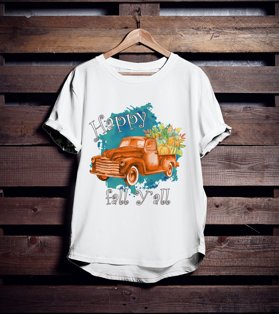 Happy Fall Y'all Rustic Truck With Pumpkins T-Shirt