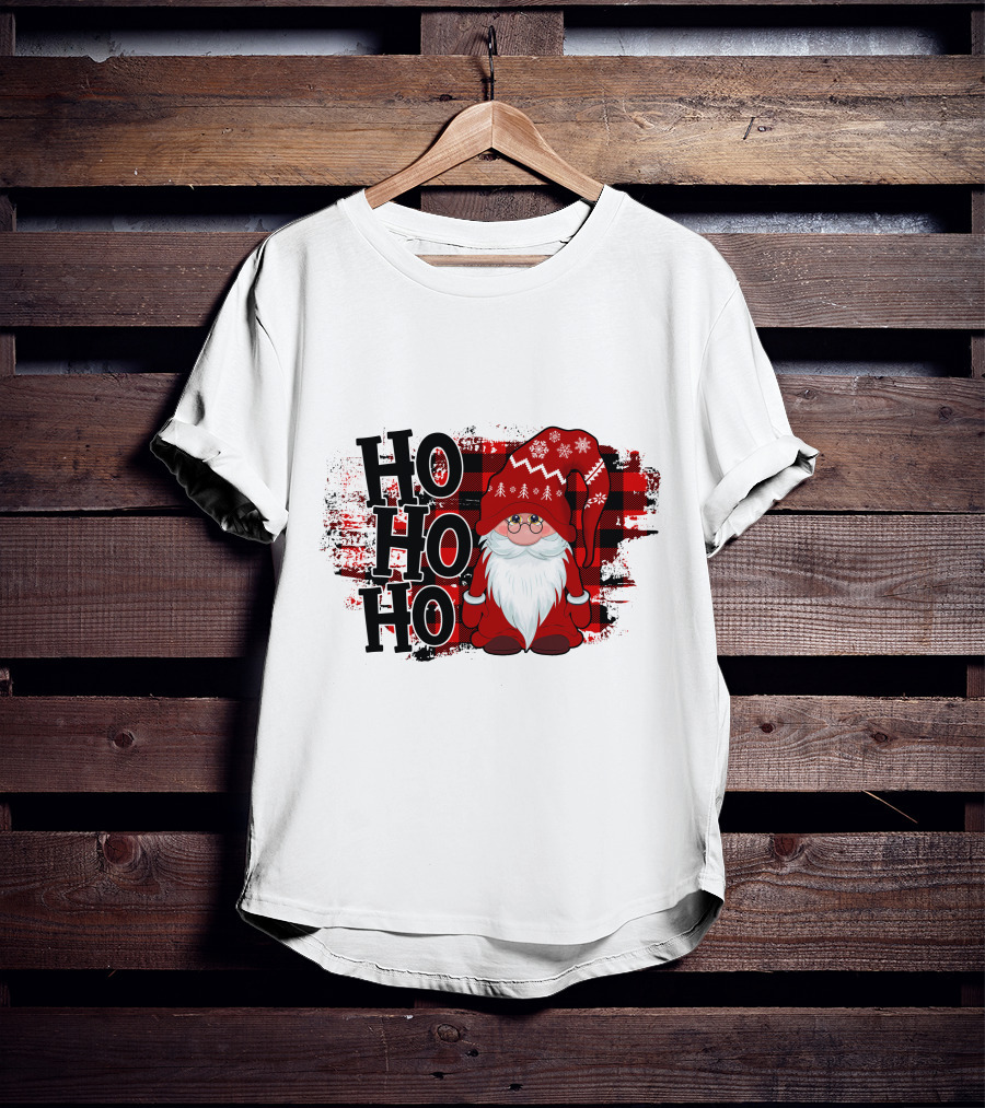 Ho Ho Ho Gnome Christmas Plaid Santa T-Shirt