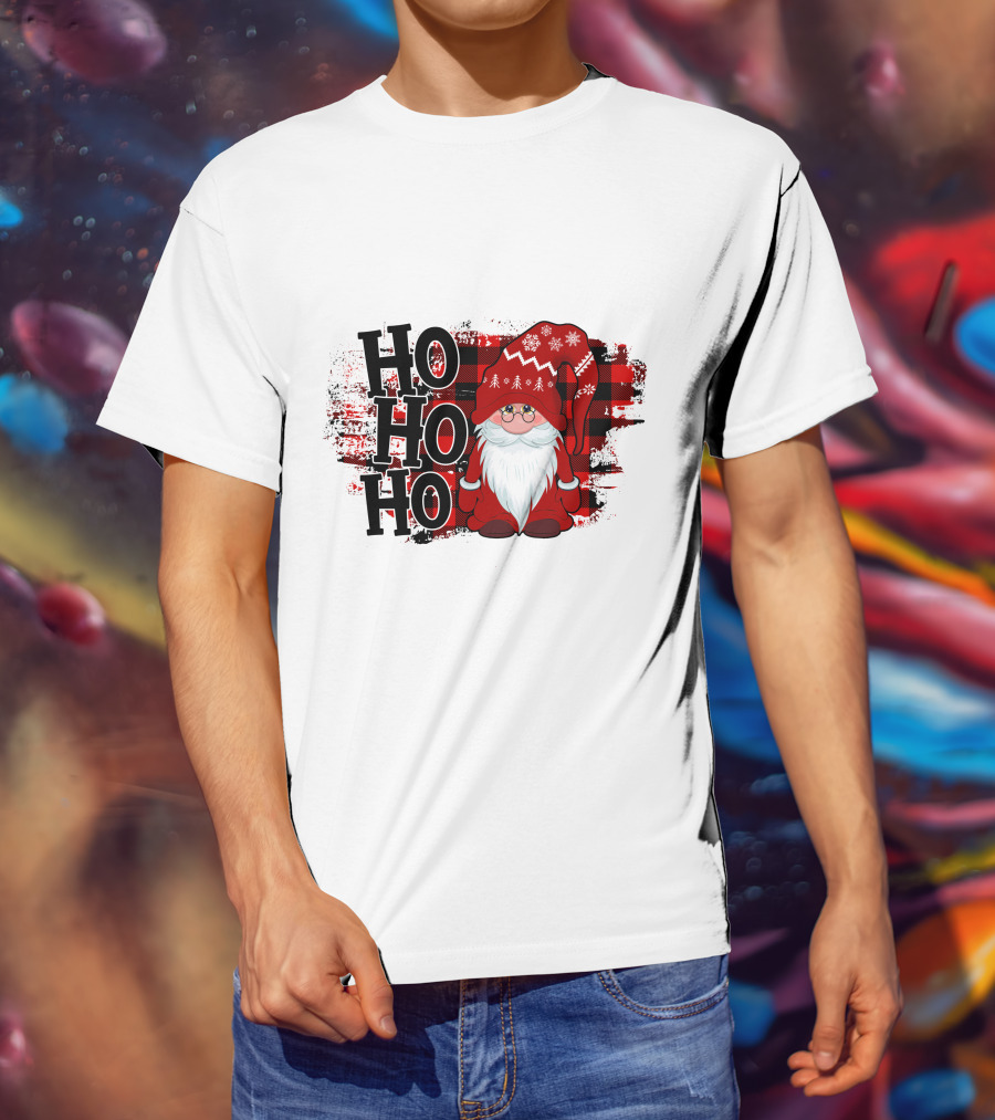 Ho Ho Ho Gnome Christmas Plaid Santa T-Shirt