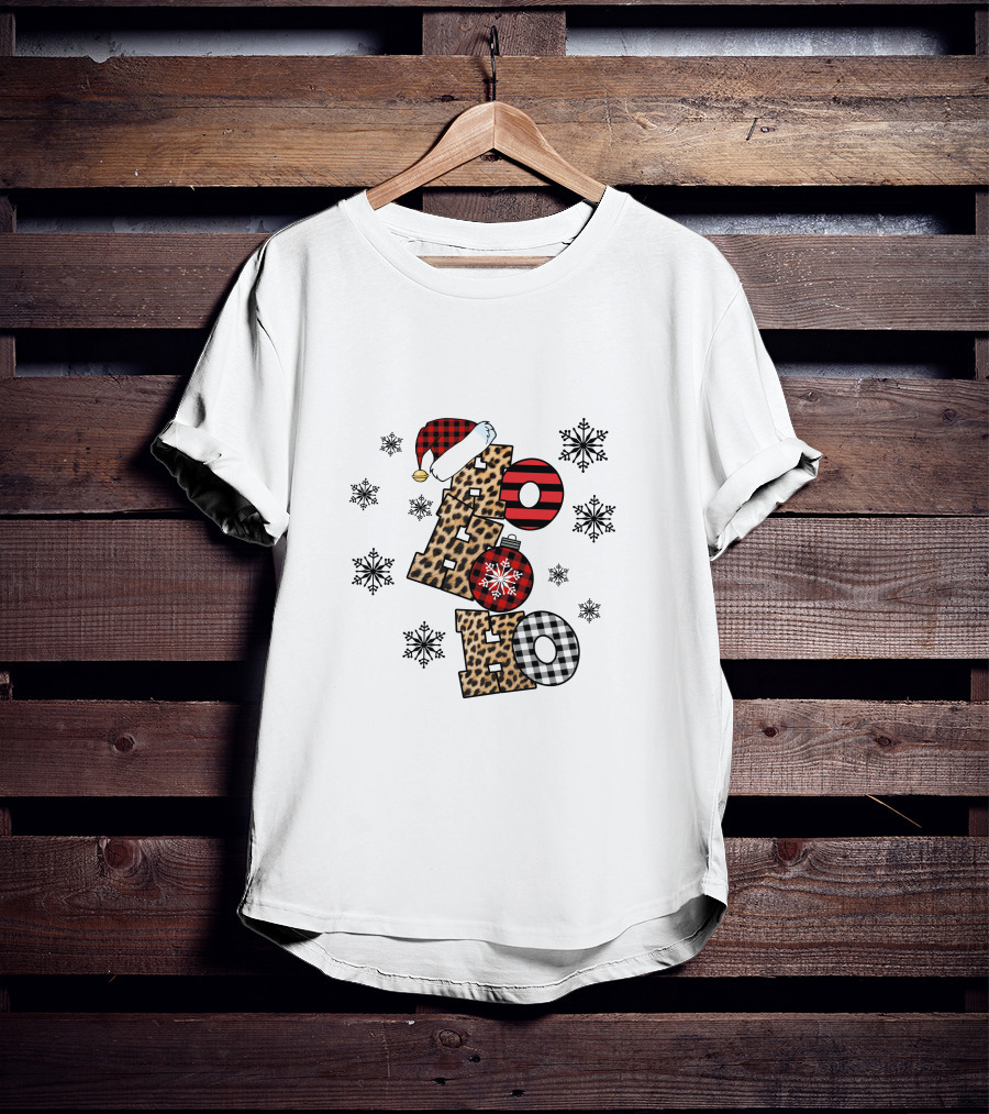 Ho Ho Ho Christmas Leopard Print Santa Snowflakes T-Shirt