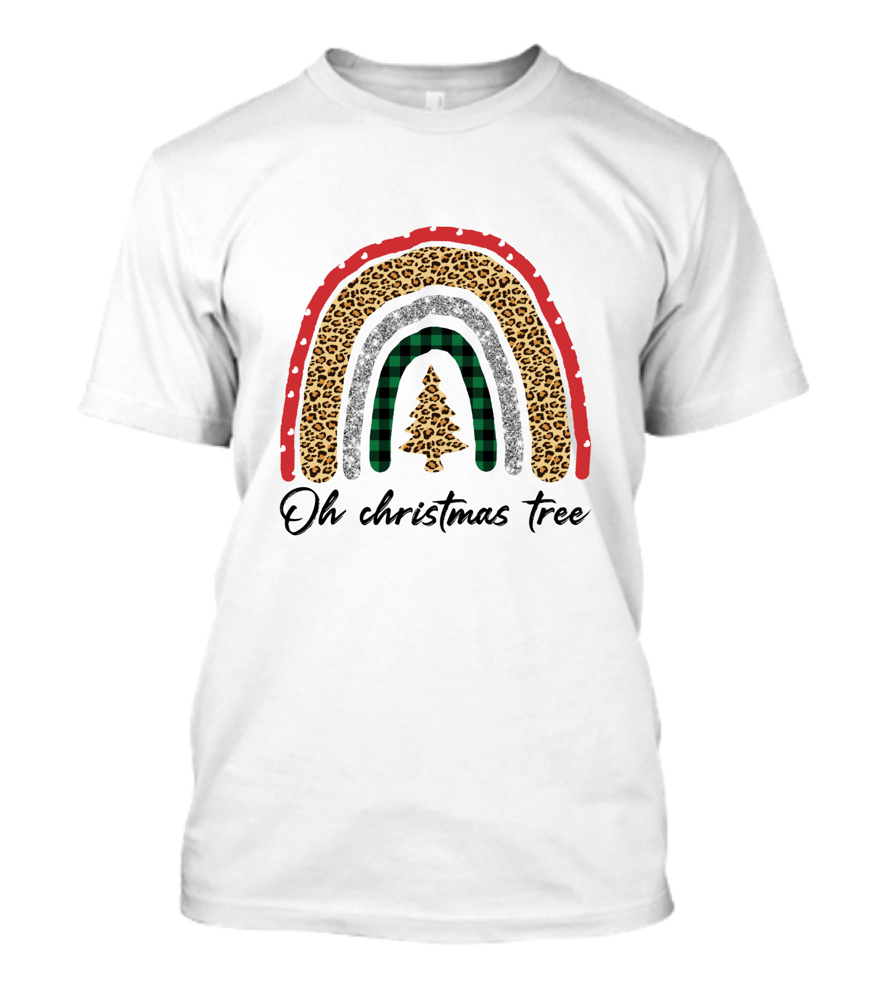 Oh Christmas Tree Leopard Plaid Rainbow T-Shirt