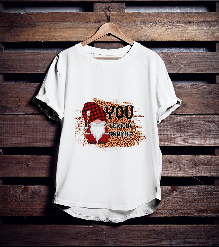 You Serious Gnomie Plaid Hat Leopard Background T-Shirt