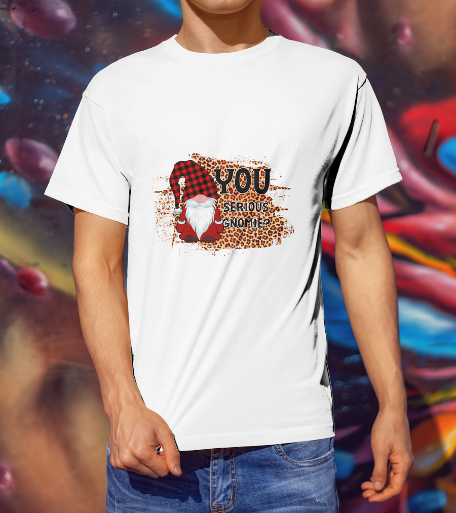 You Serious Gnomie Plaid Hat Leopard Background T-Shirt