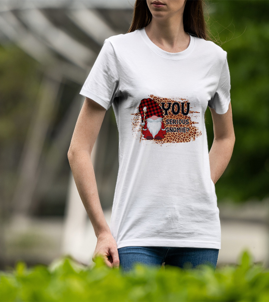 You Serious Gnomie Plaid Hat Leopard Background T-Shirt