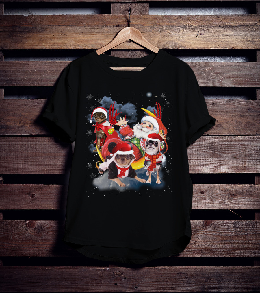 Santa's Sleigh Ride With Festive Christmas Dogs T-Shirt