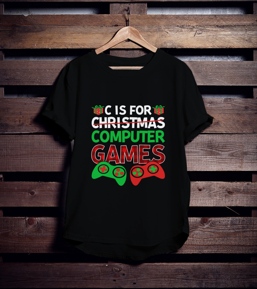 C Is For Christmas Computer Games With Holiday Controllers T-Shirt
