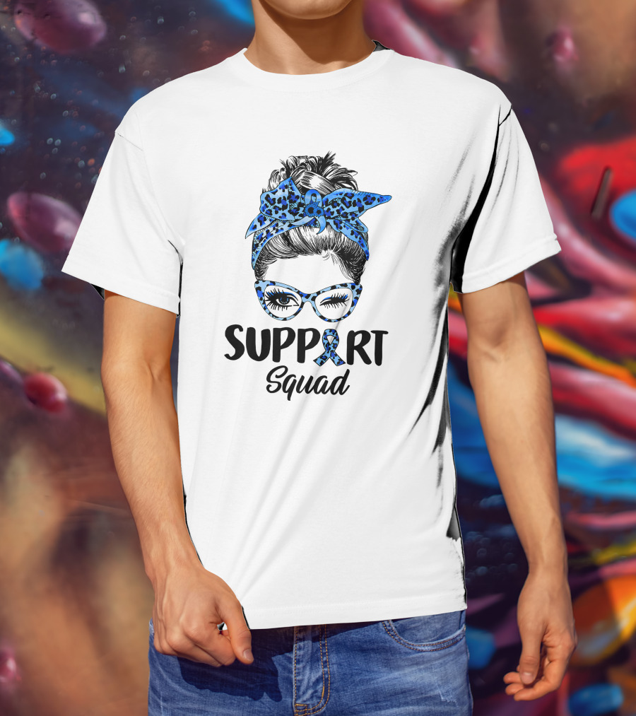 Messy Bun Support Squad Diabetes Awareness Ribbon Glasses And Bandana T-Shirt