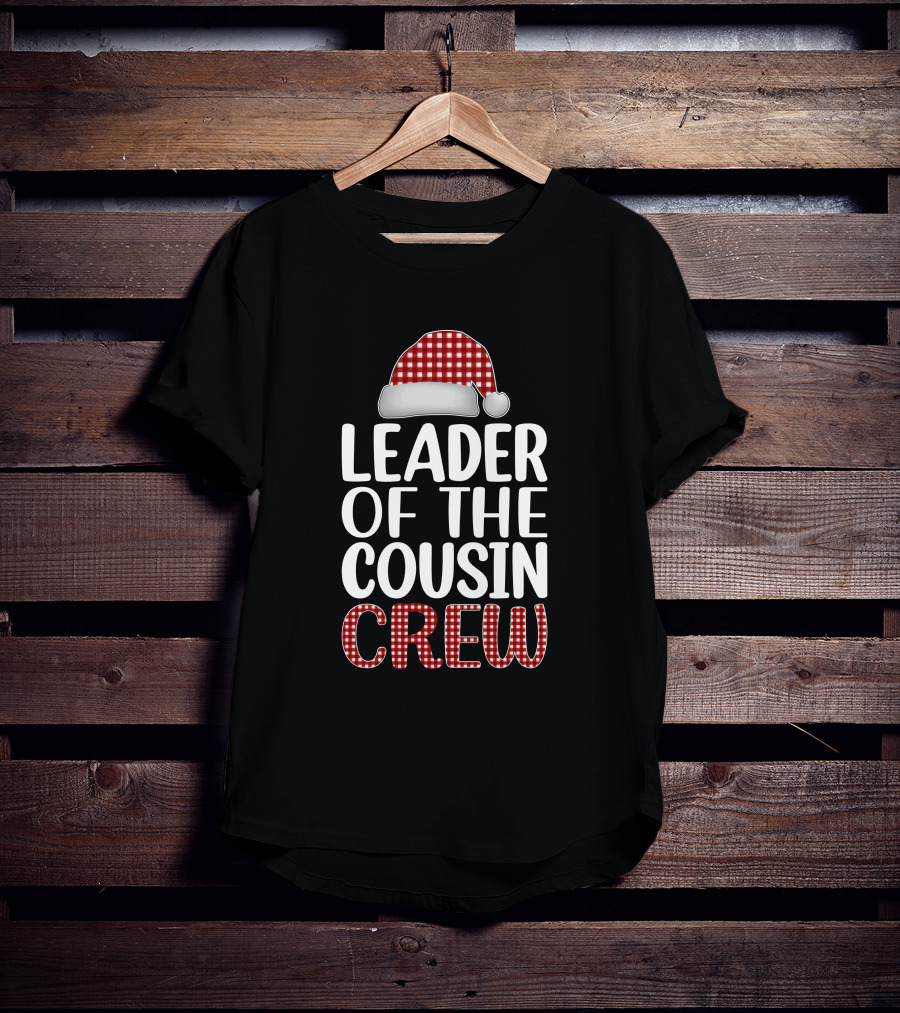 Leader Of The Cousin Crew Christmas Santa Hat Plaid T-Shirt