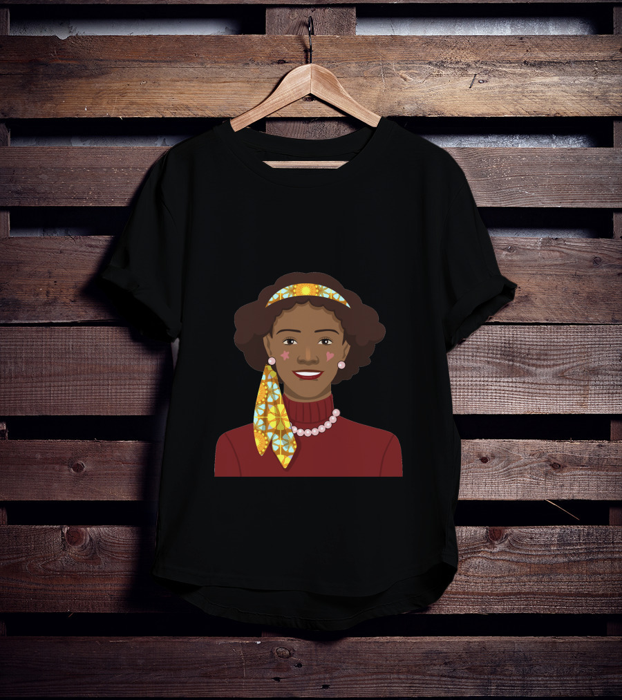 Black African Woman With Patterned Headband And Red T-Shirt