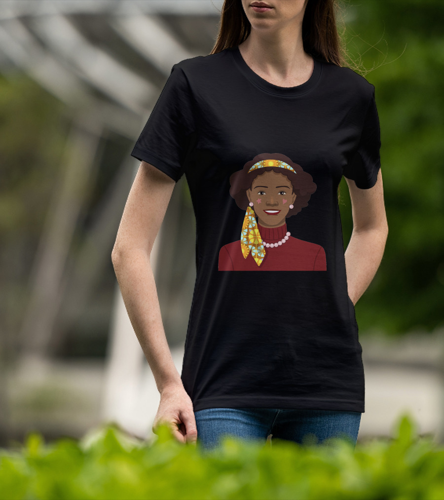 Black African Woman With Patterned Headband And Red T-Shirt