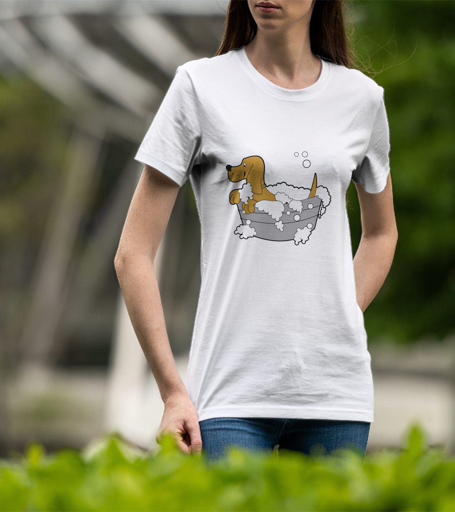 Bath Time Puppy In Bubble Tub Cartoon T-Shirt