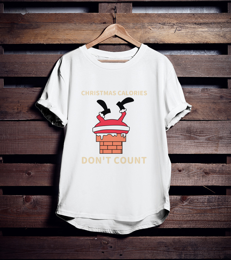 Christmas Calories Don't Count Santa Stuck In Chimney T-Shirt