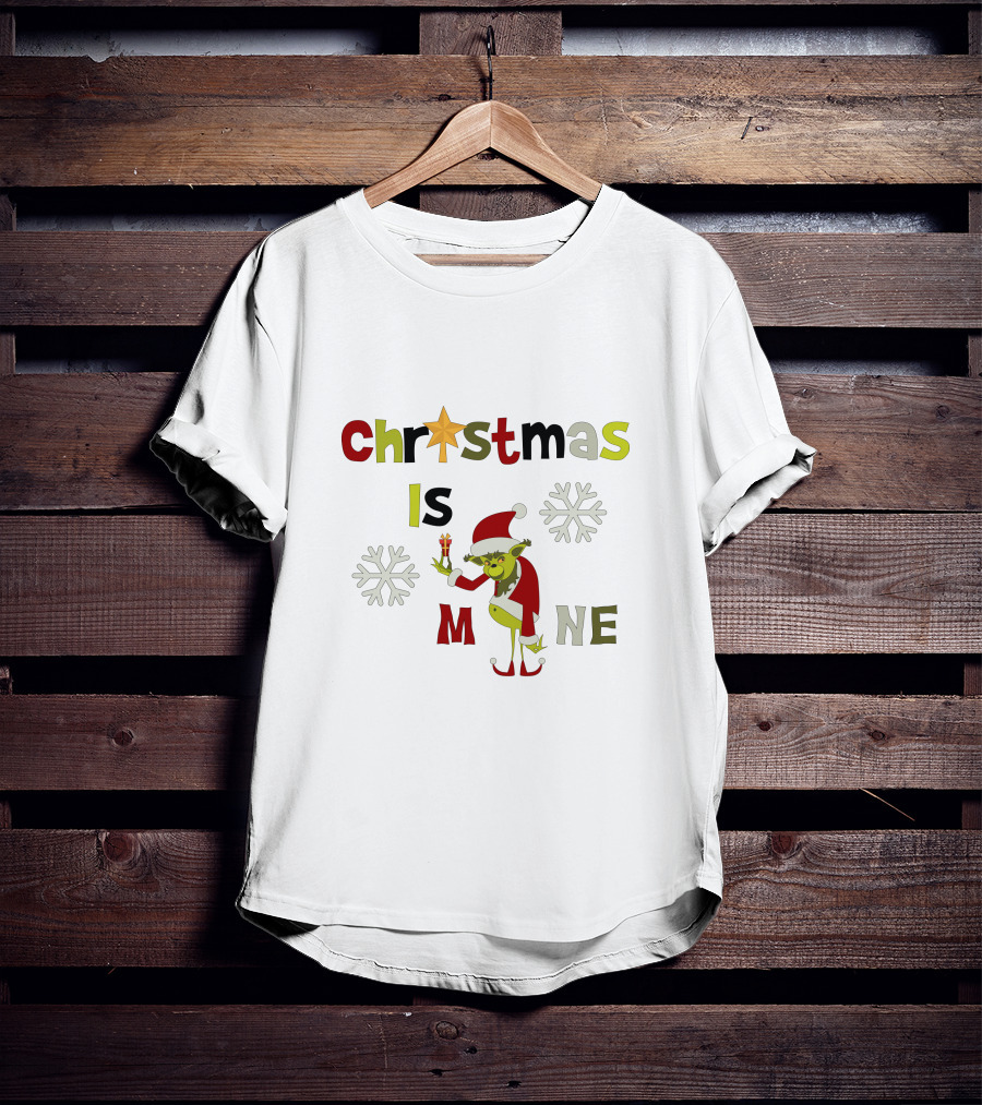Christmas Is Mine Grinch Santa Snowflakes T-Shirt