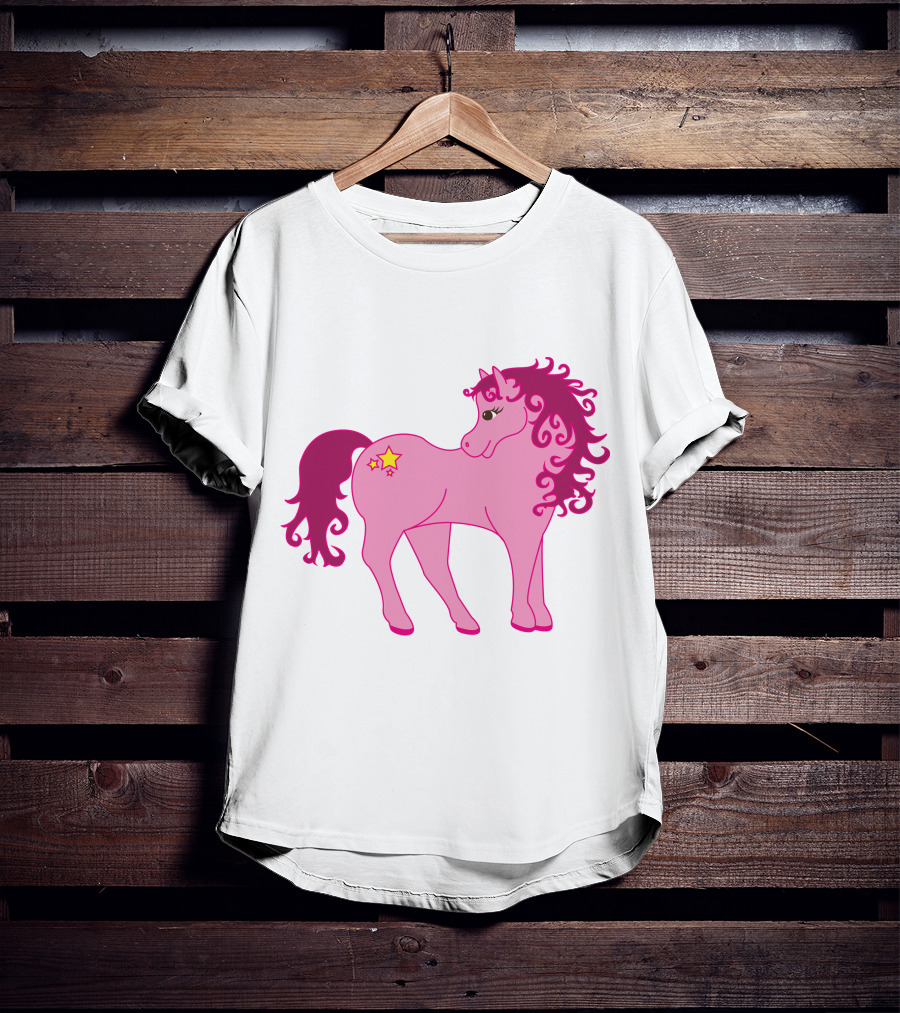 Cute Pink Pony With Curly Mane And Star Markings T-Shirt