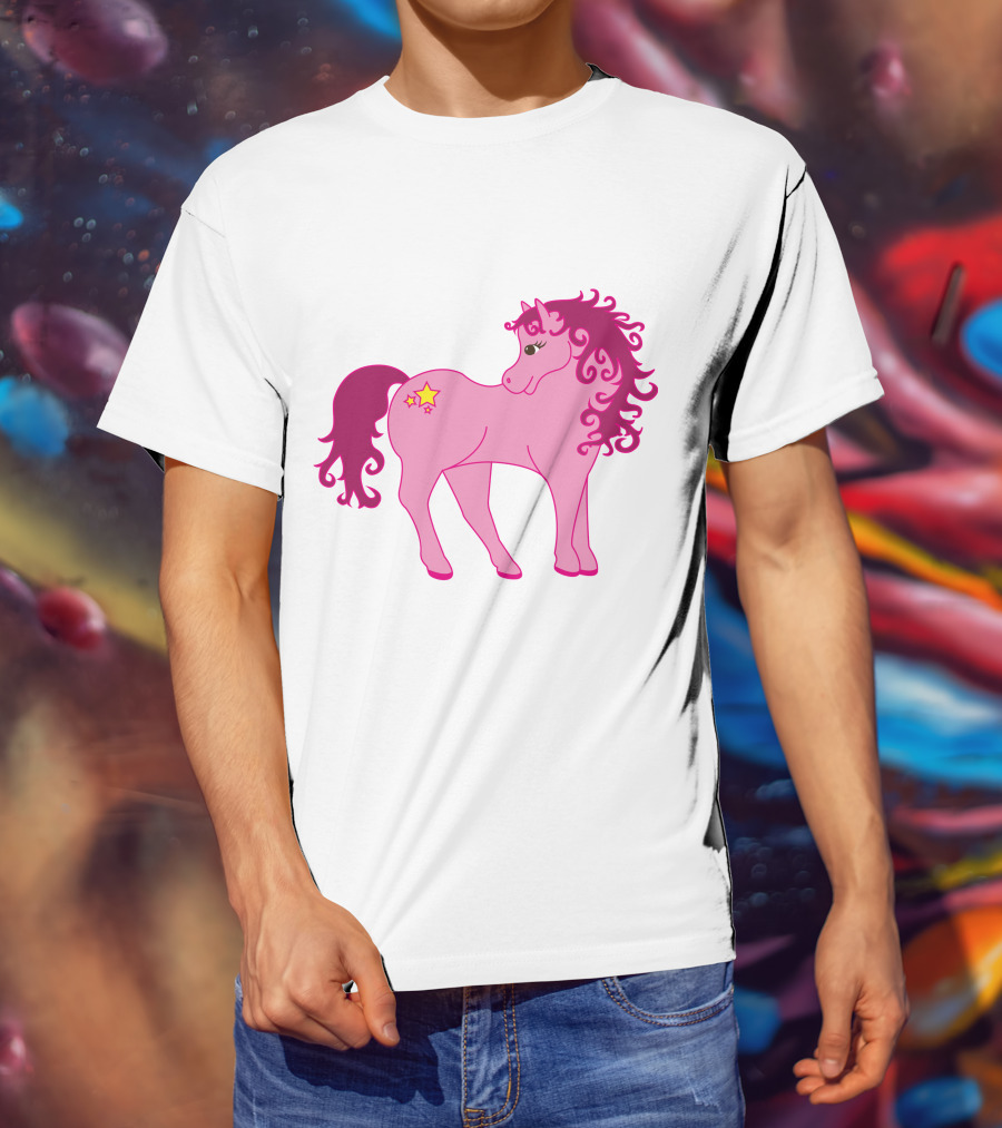 Cute Pink Pony With Curly Mane And Star Markings T-Shirt