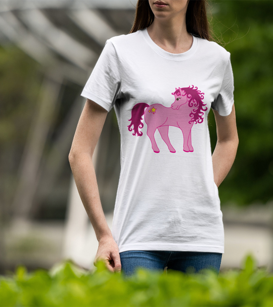 Cute Pink Pony With Curly Mane And Star Markings T-Shirt