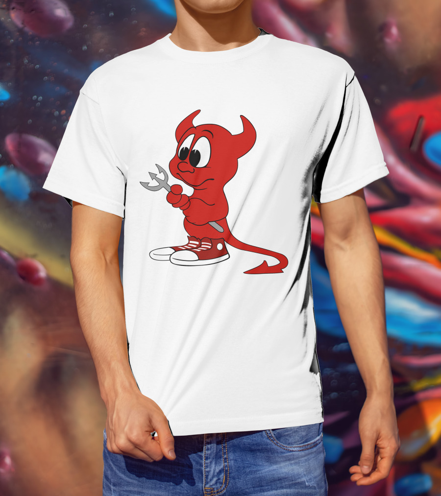 Devil In Sneakers Holding Pitch Fork Cartoon T-Shirt