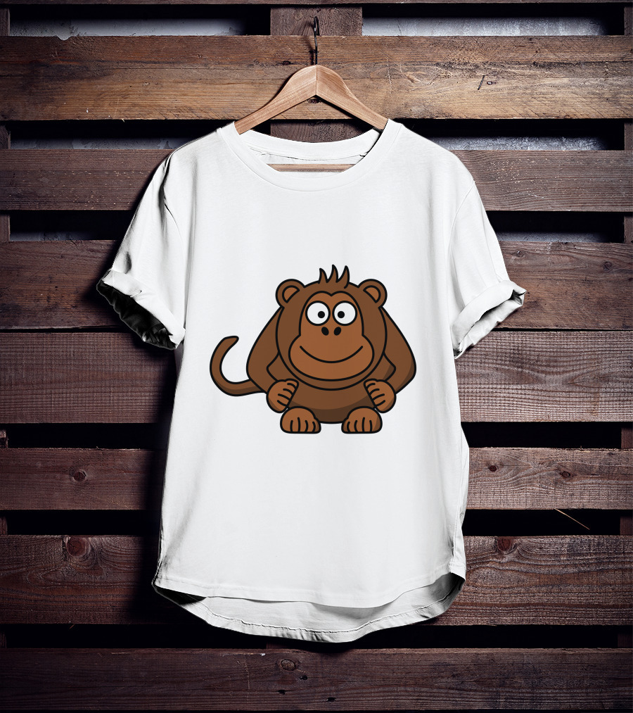Cartoon Monkey Illustration Brown Playful Character T-Shirt