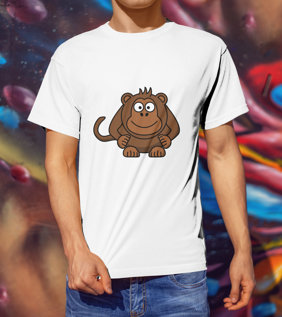 Cartoon Monkey Illustration Brown Playful Character T-Shirt
