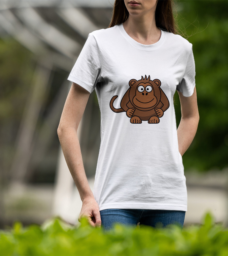 Cartoon Monkey Illustration Brown Playful Character T-Shirt