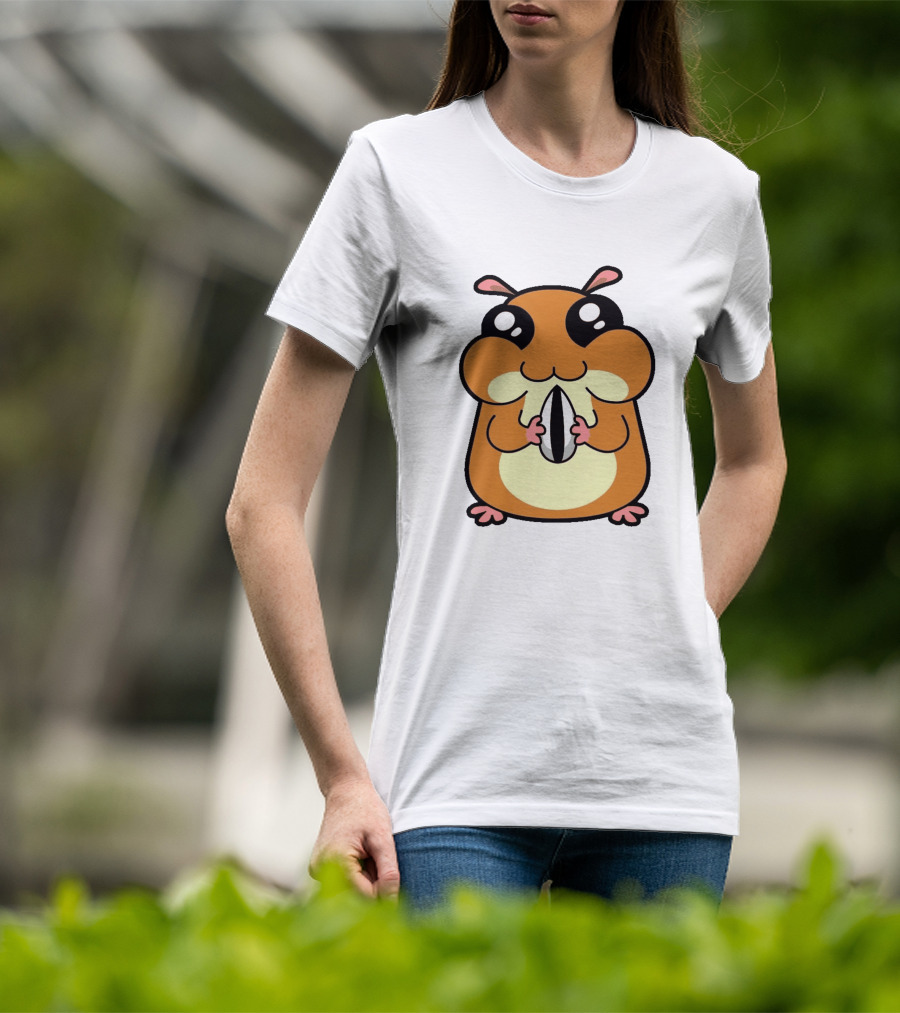 Hamster Eating Sunflower Seed Cartoon Character T-Shirt