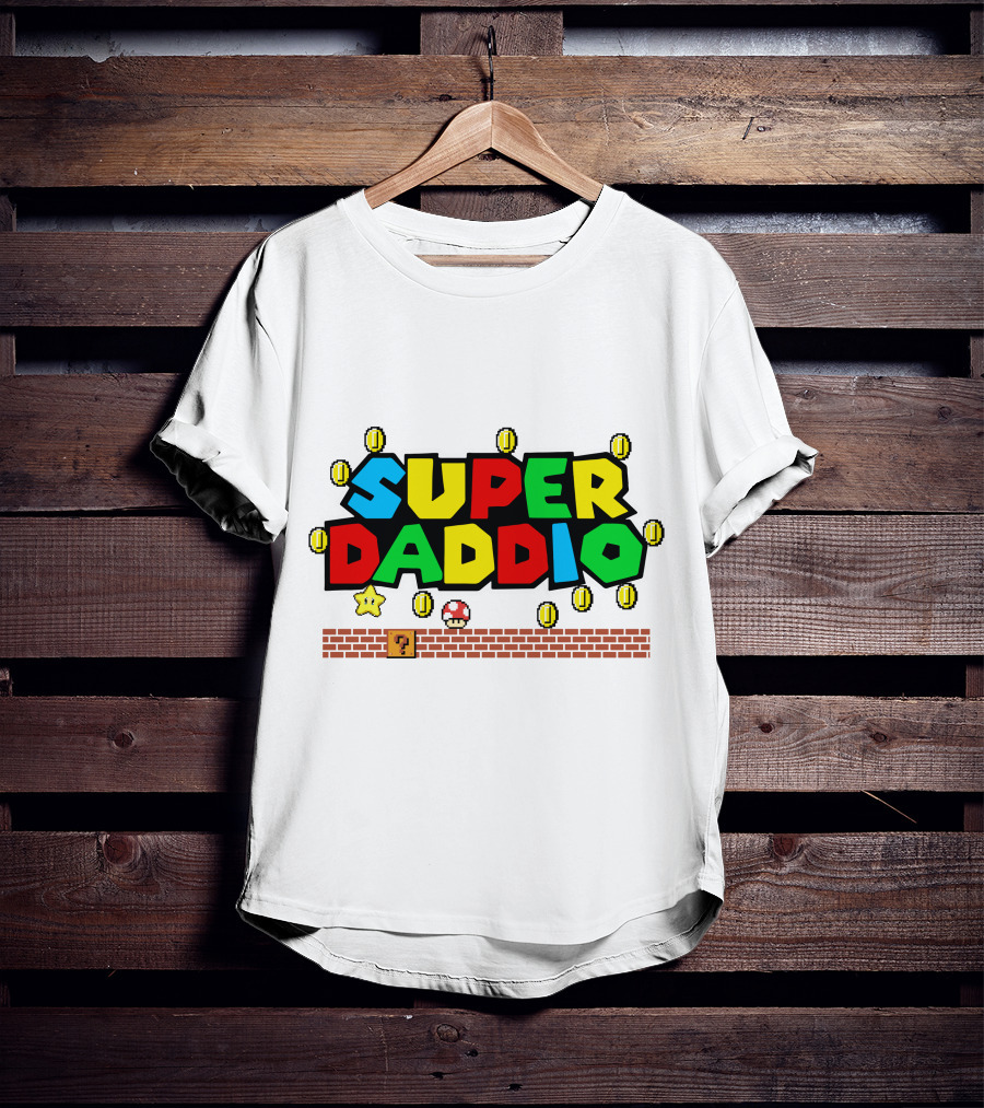 Fathers Day Super Daddio Nintendo Mario Parody Coins Bricks Star T-Shirt