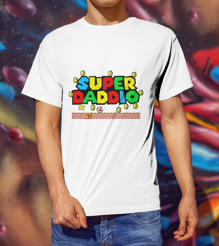 Fathers Day Super Daddio Nintendo Mario Parody Coins Bricks Star T-Shirt