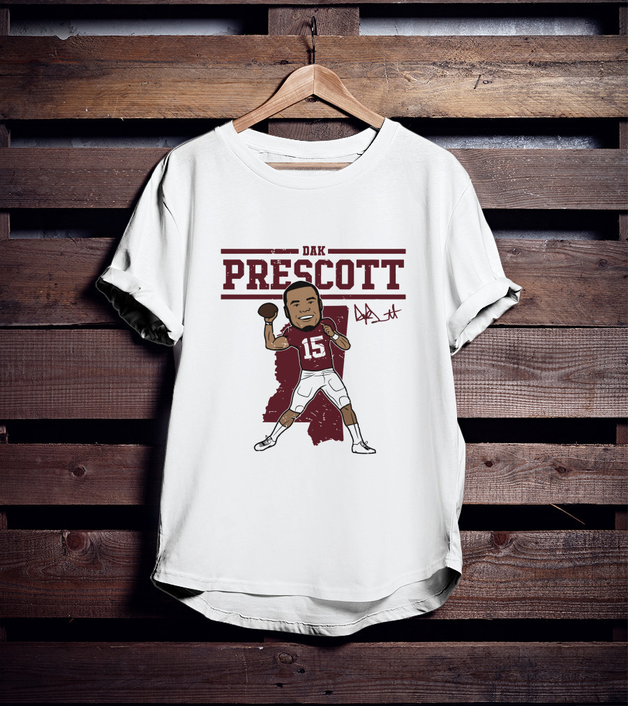 DAK Prescott 15 Football Quarterback Signature Caricature T-Shirt