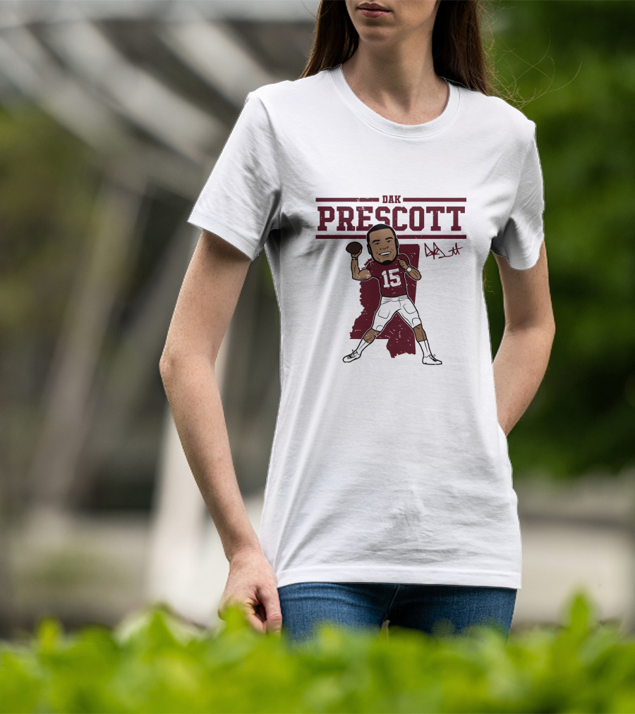 DAK Prescott 15 Football Quarterback Signature Caricature T-Shirt