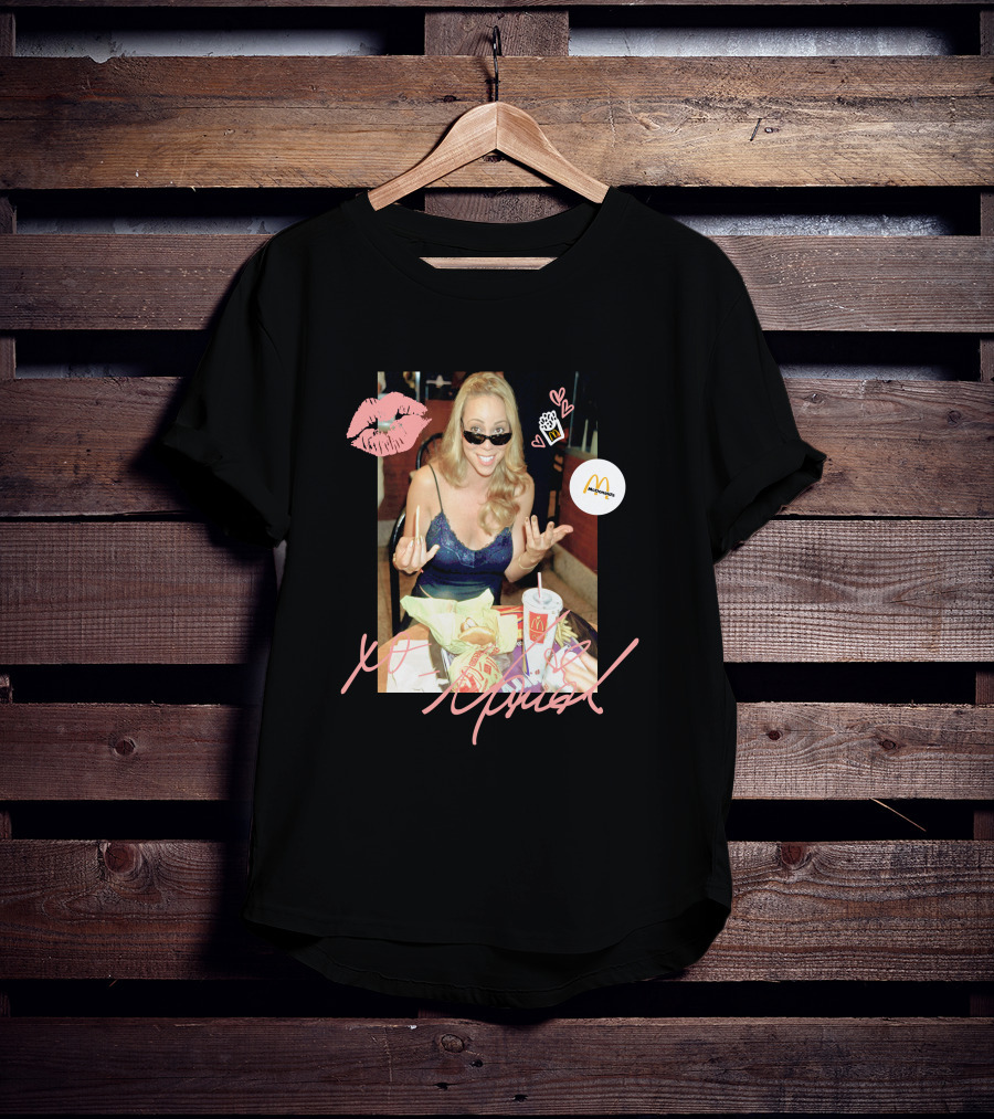 Mariah Carey McDonalds Merch With Pink Lips And Heart Accents T-Shirt