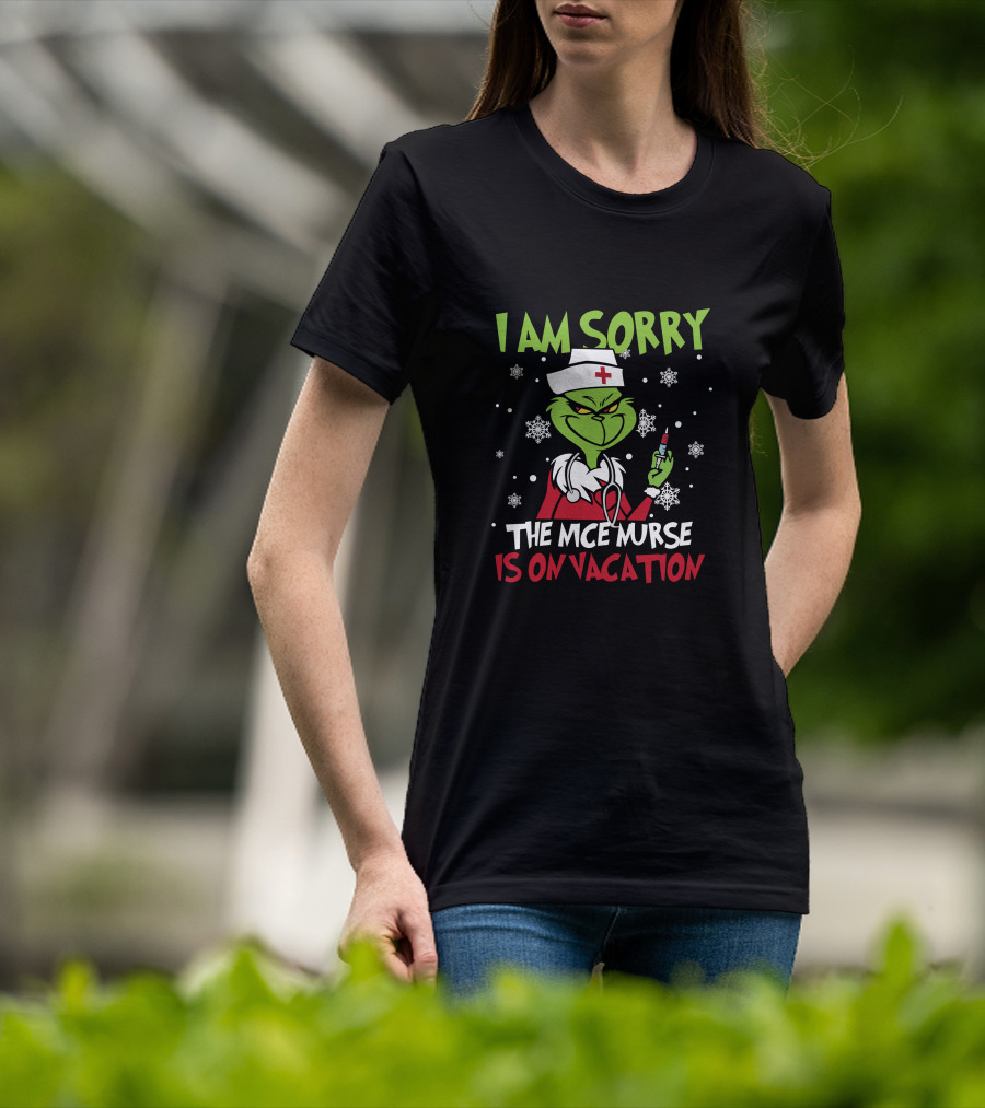 I Am Sorry The Nice Nurse Is On Vacation Grinch Nurse Christmas Snowflakes T-Shirt