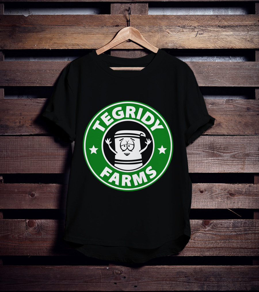Tegridy Farms Cannabis Cup Logo With Cartoon Character And Green Circle T-Shirt