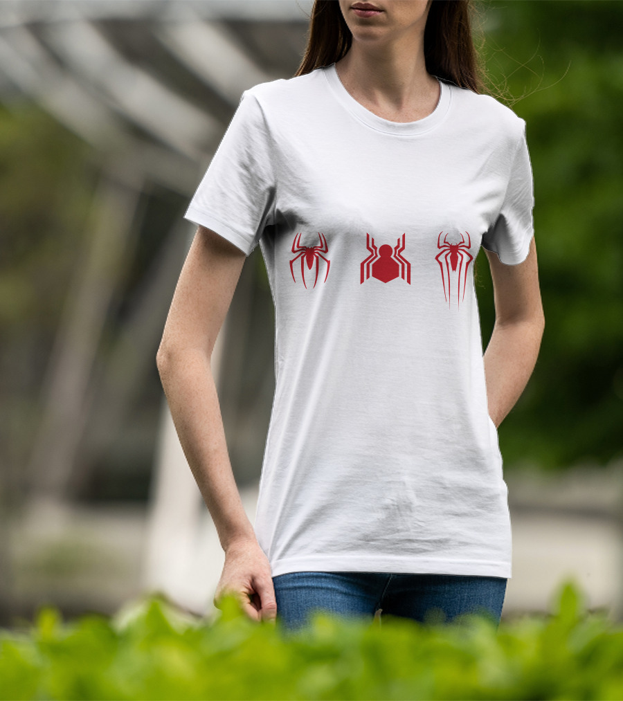 Spiderman No Way Home Three Spider Logos Red Icons T-Shirt