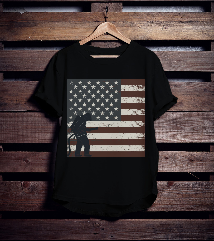 Fireman Silhouette Distressed American Flag T-Shirt