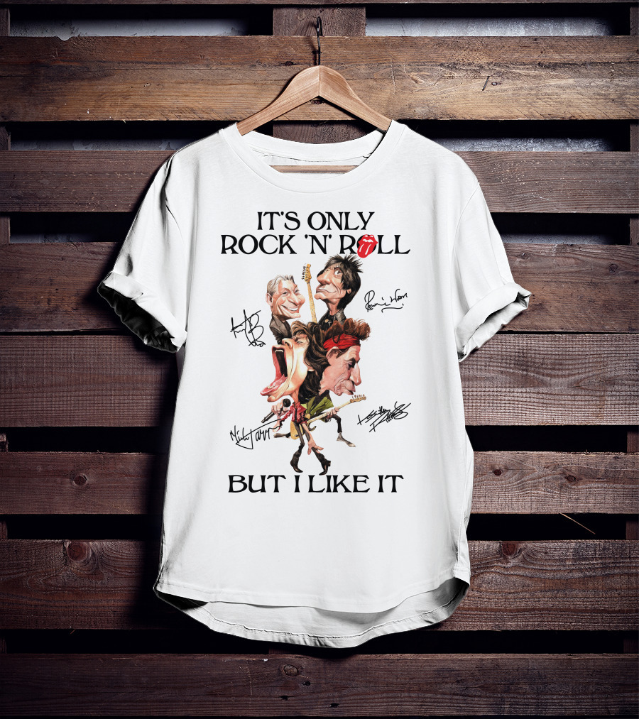 It's Only Rock 'N Roll But I Like It Rolling Stones Caricature With Signatures T-Shirt