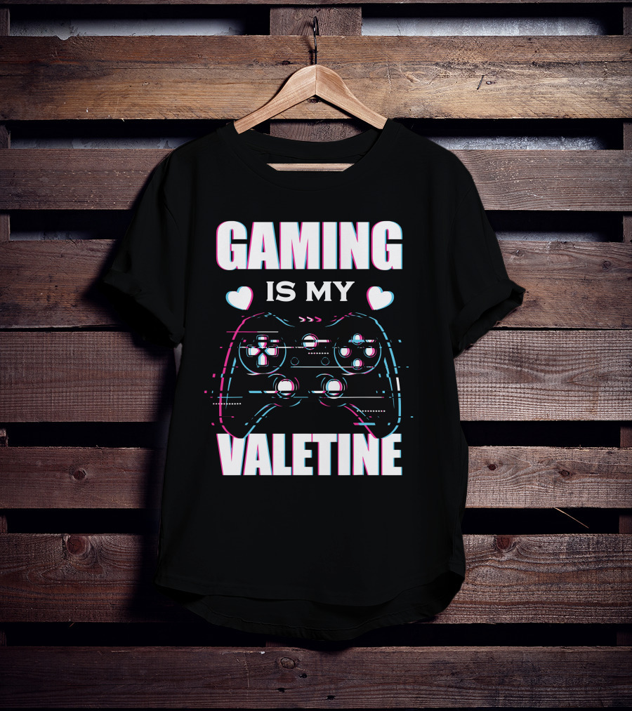 Gaming Is My Valentine Controller Hearts Glitch Effect T-Shirt