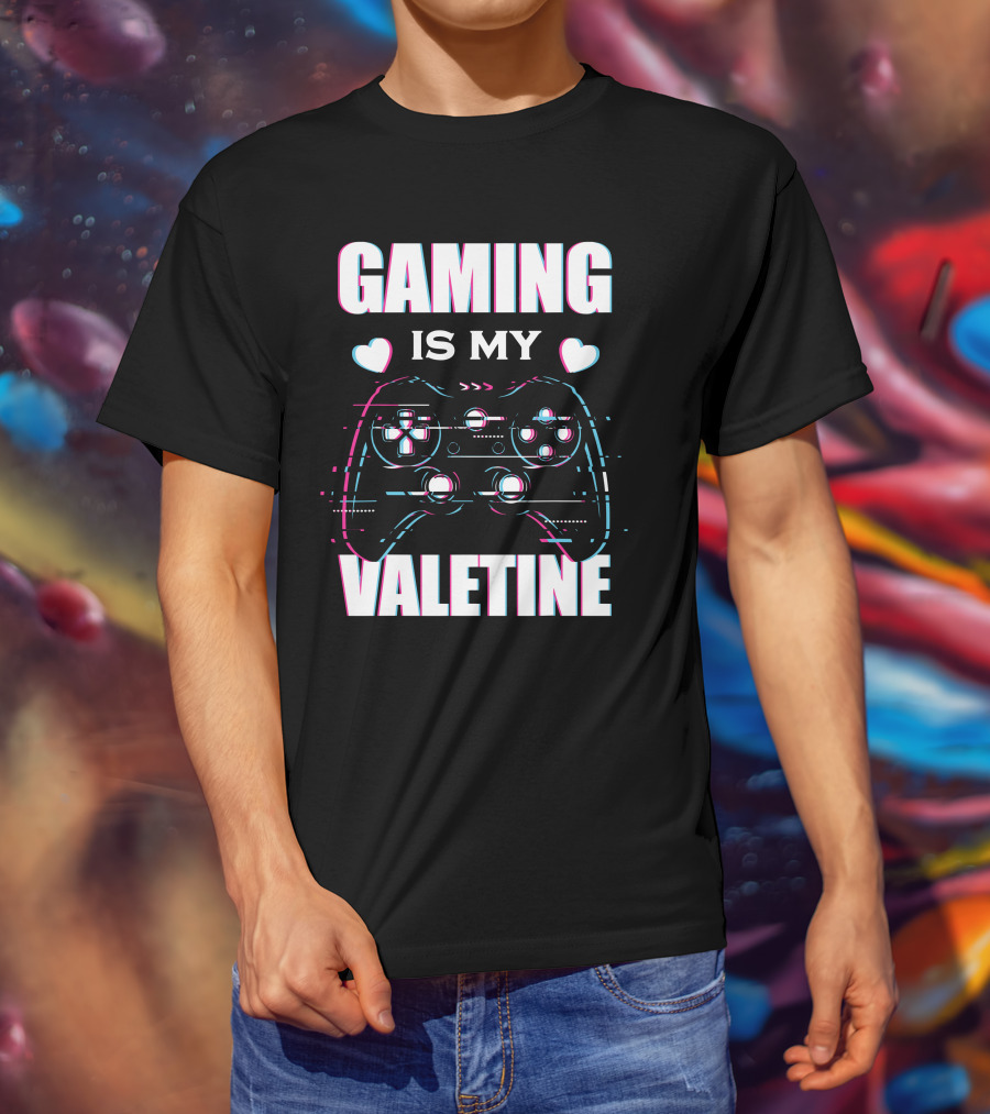 Gaming Is My Valentine Controller Hearts Glitch Effect T-Shirt