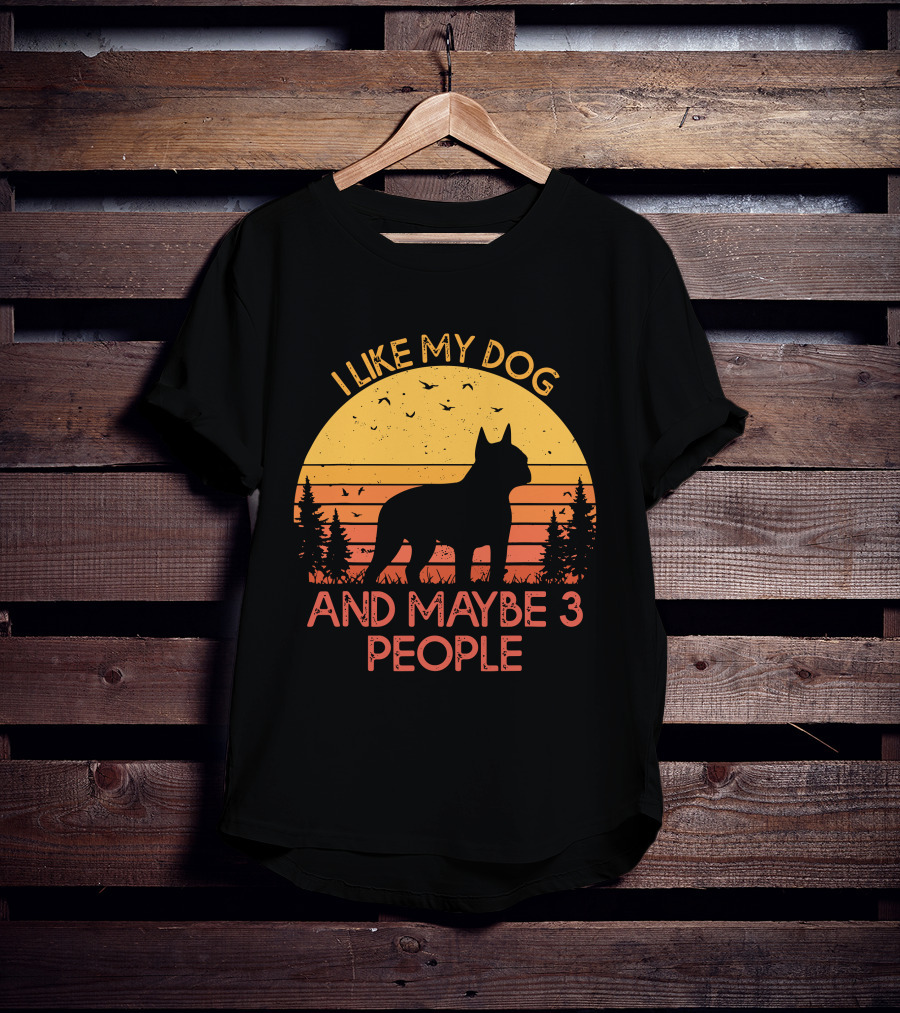 I Like My Dog And Maybe 3 People Sunset Silhouette With Trees And Birds T-Shirt