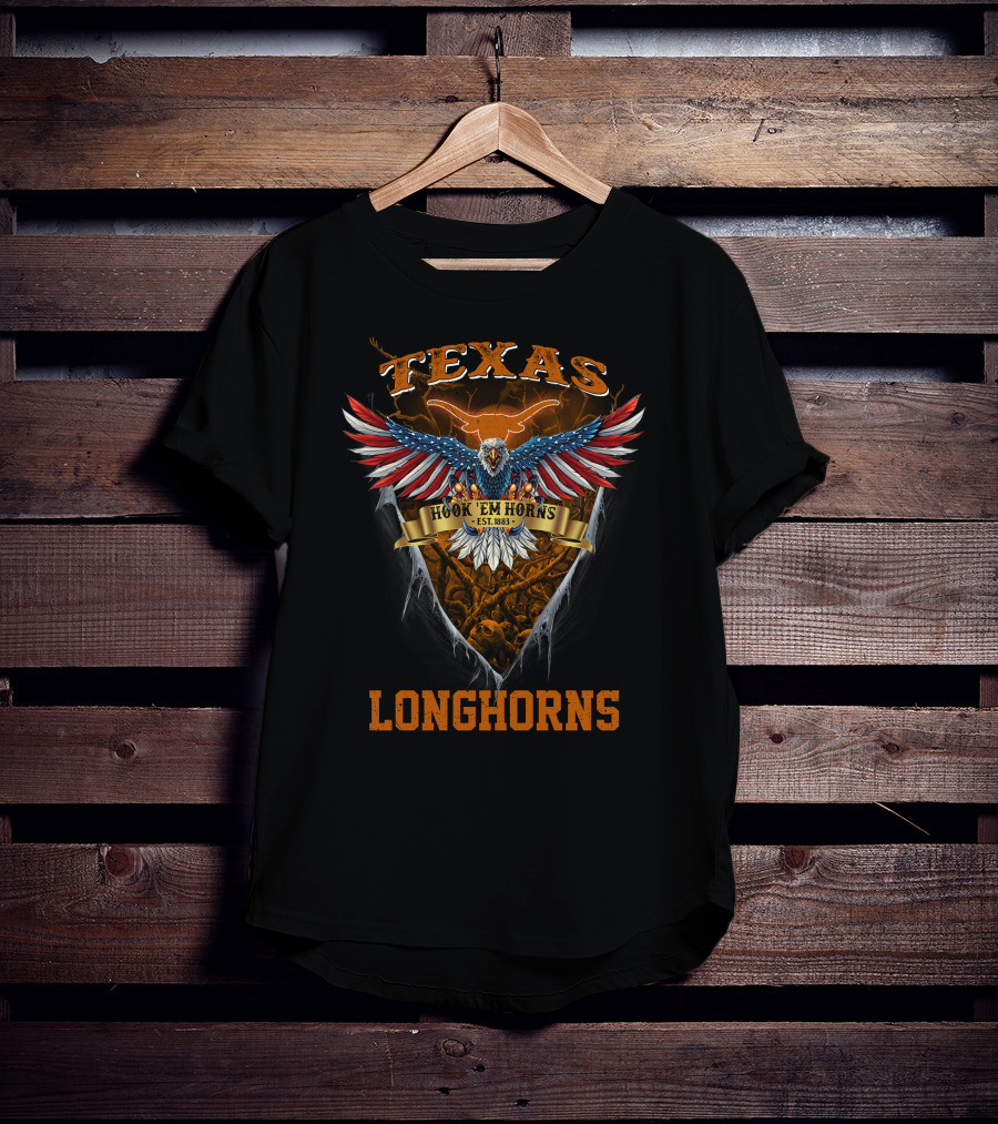 Texas Longhorns Hook 'Em Horns Est. 1883 Eagle Shield T-Shirt