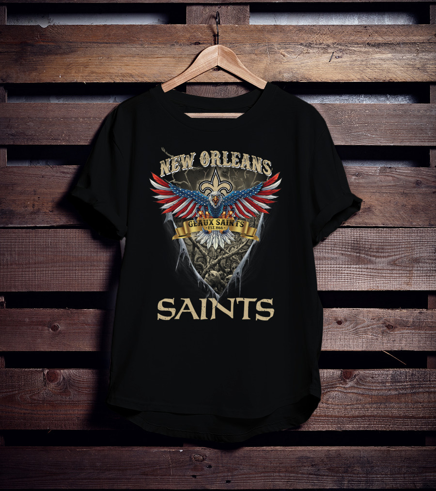 New Orleans Saints Geaux Saints Est. 1966 Us Eagle Fleur-De-Lis T-Shirt