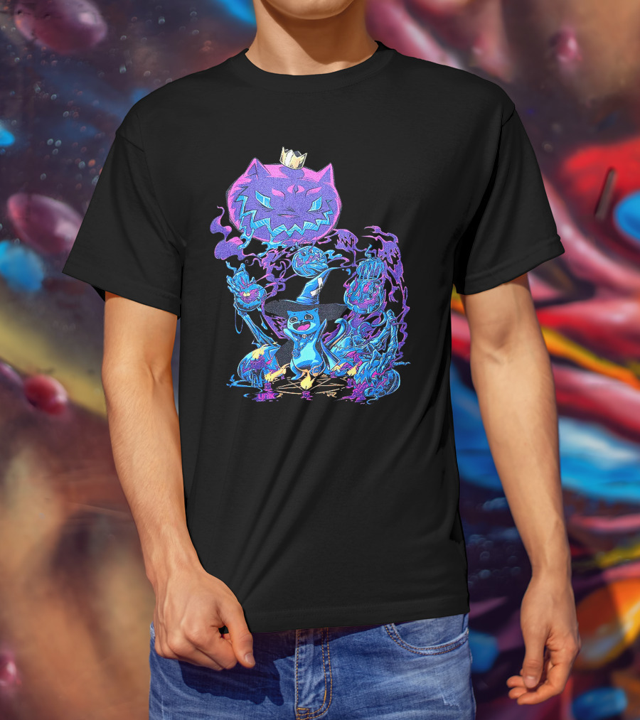LIRIK HALLOWEEN Cat Wizard With Crown And Glowing Pumpkins T-Shirt