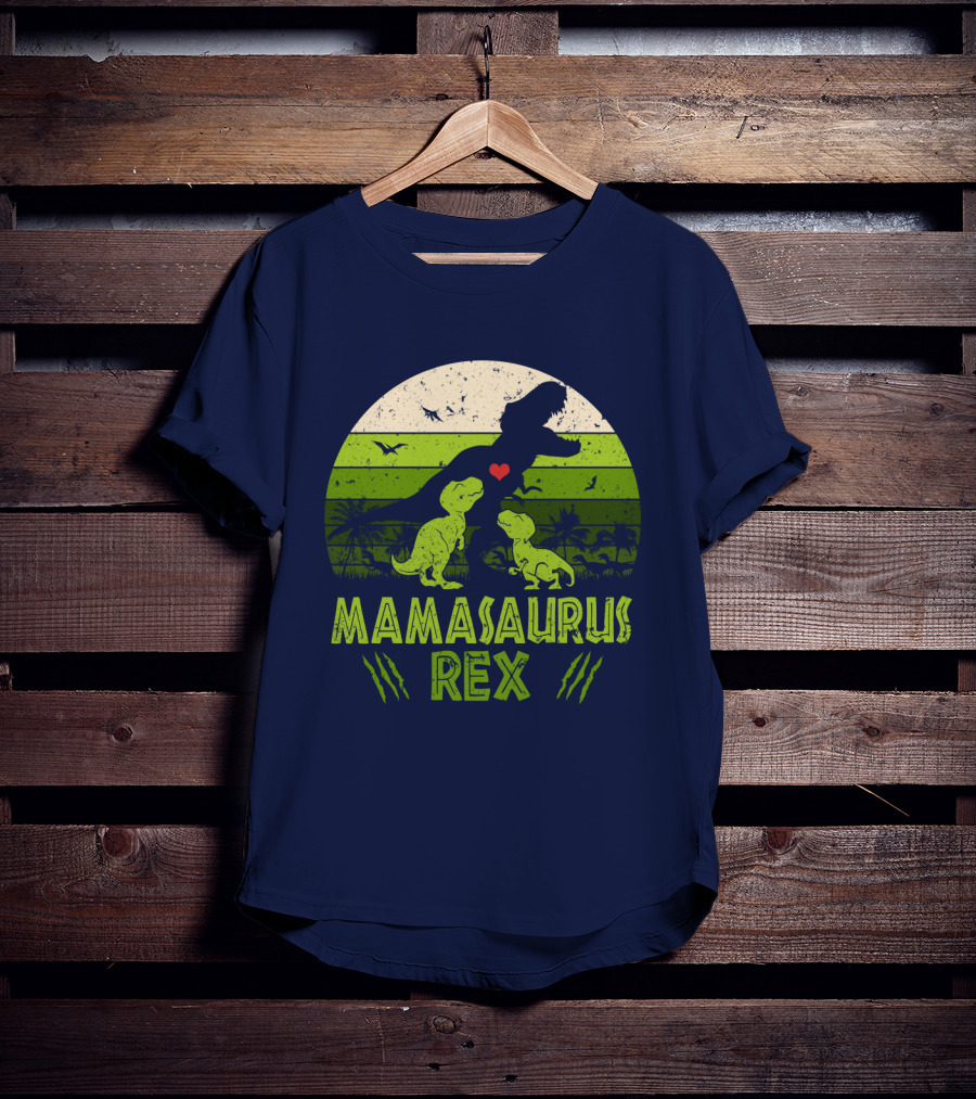 Kid Dinosaur Love For MamaSaurus Rex With Green Jungle Scene And Heart T-Shirt