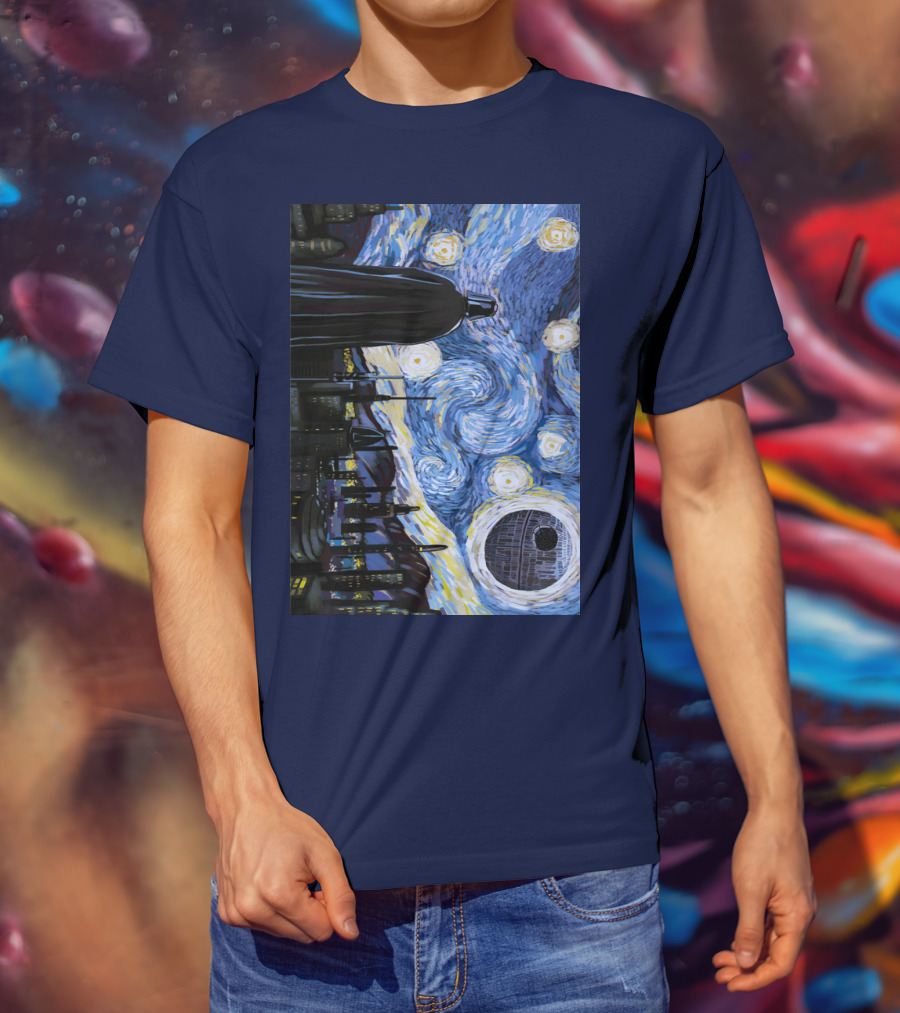Darth Vader And Death Star In Starry Night T-Shirt