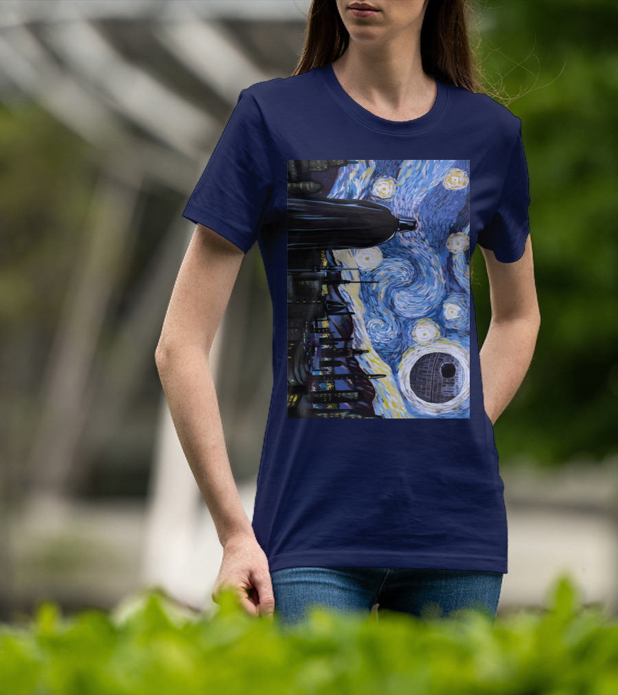 Darth Vader And Death Star In Starry Night T-Shirt