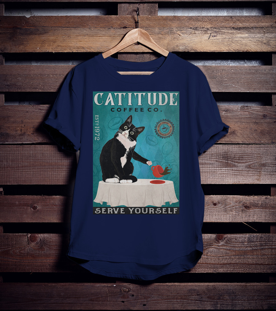 Cattitude Coffee Co Serve Yourself Cat Premium Coffee EST 1972 T-Shirt