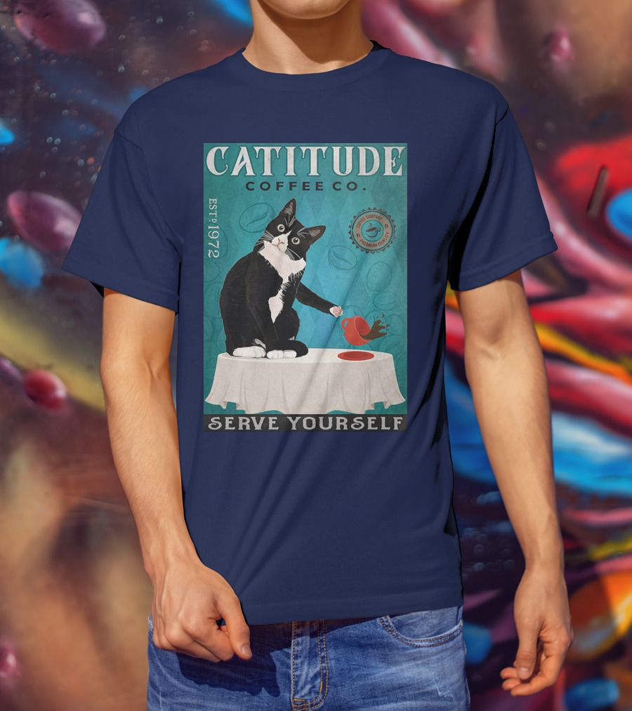 Cattitude Coffee Co Serve Yourself Cat Premium Coffee EST 1972 T-Shirt