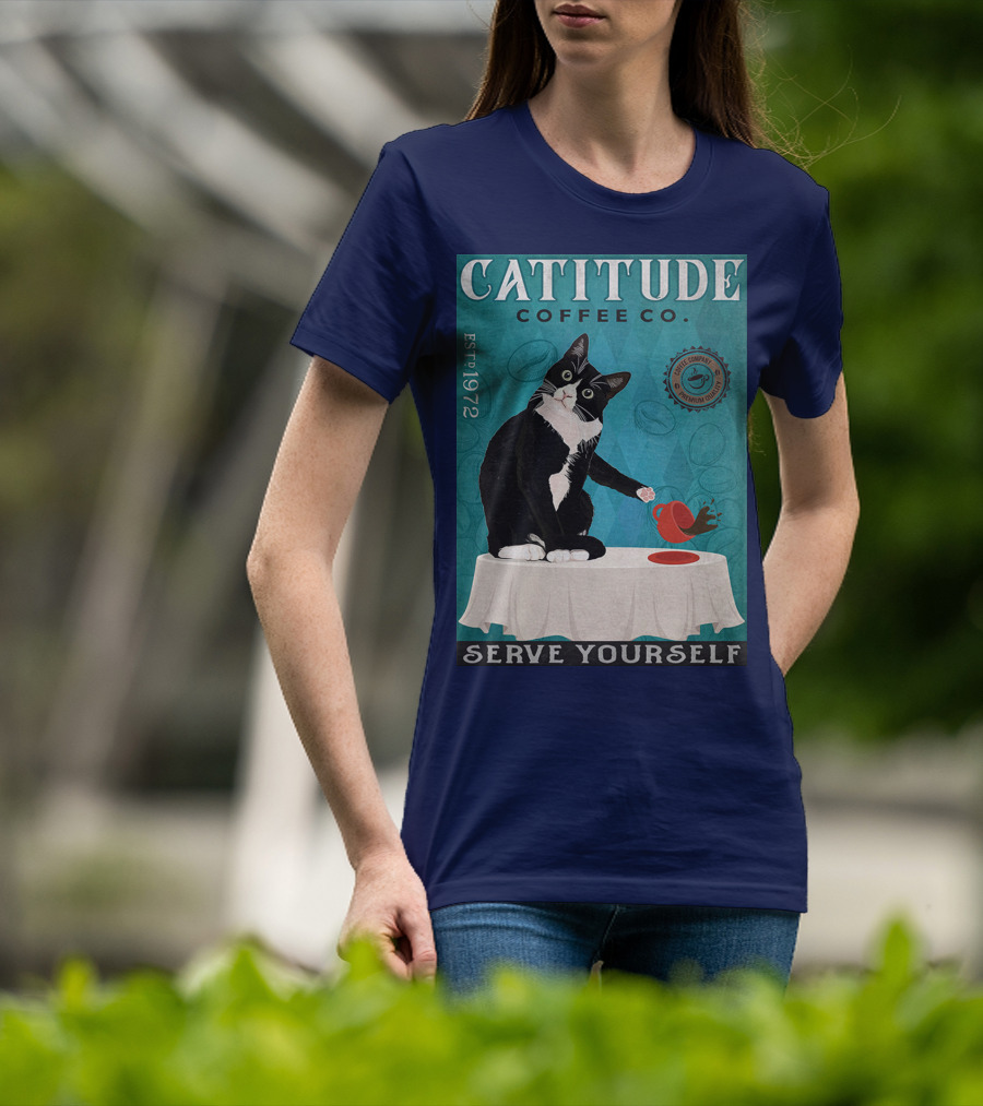 Cattitude Coffee Co Serve Yourself Cat Premium Coffee EST 1972 T-Shirt