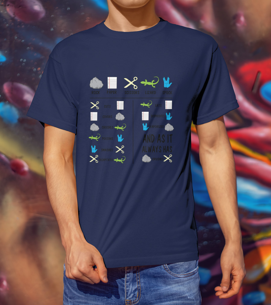 Rock Paper Scissors Lizard Spock And As It Always Has T-Shirt