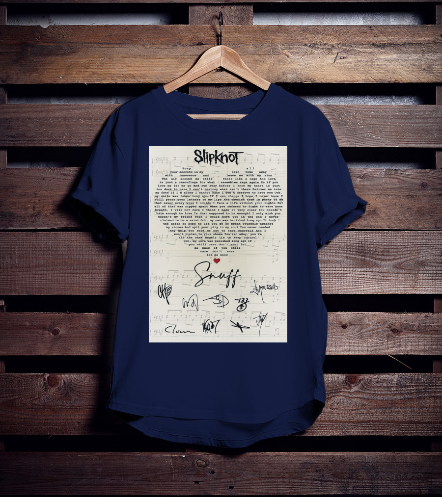 Slipknot Snuff Lyrics With Band Member Signatures T-Shirt