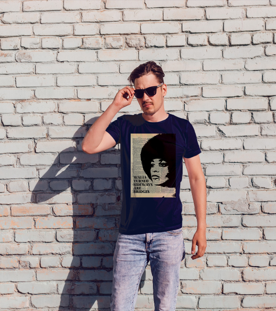 Angela Davis Walls Turned Sideways Are Bridges Vintage Print T-Shirt